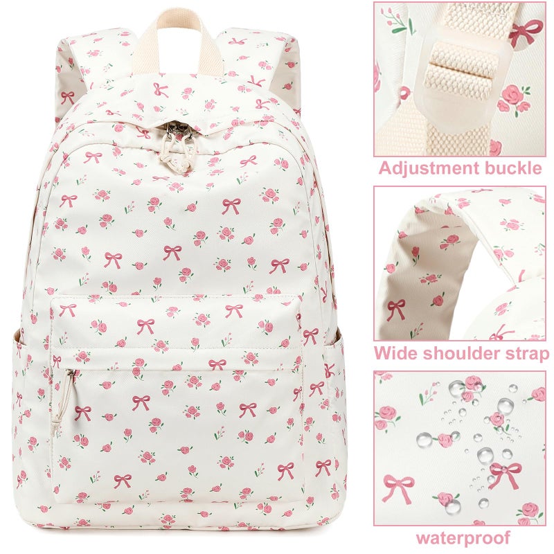 LOIDOU Backpack for Girls School Backpacks Bookbags for Elementary Middle School Women Laptop Backpacks (conquette white) - Image 5