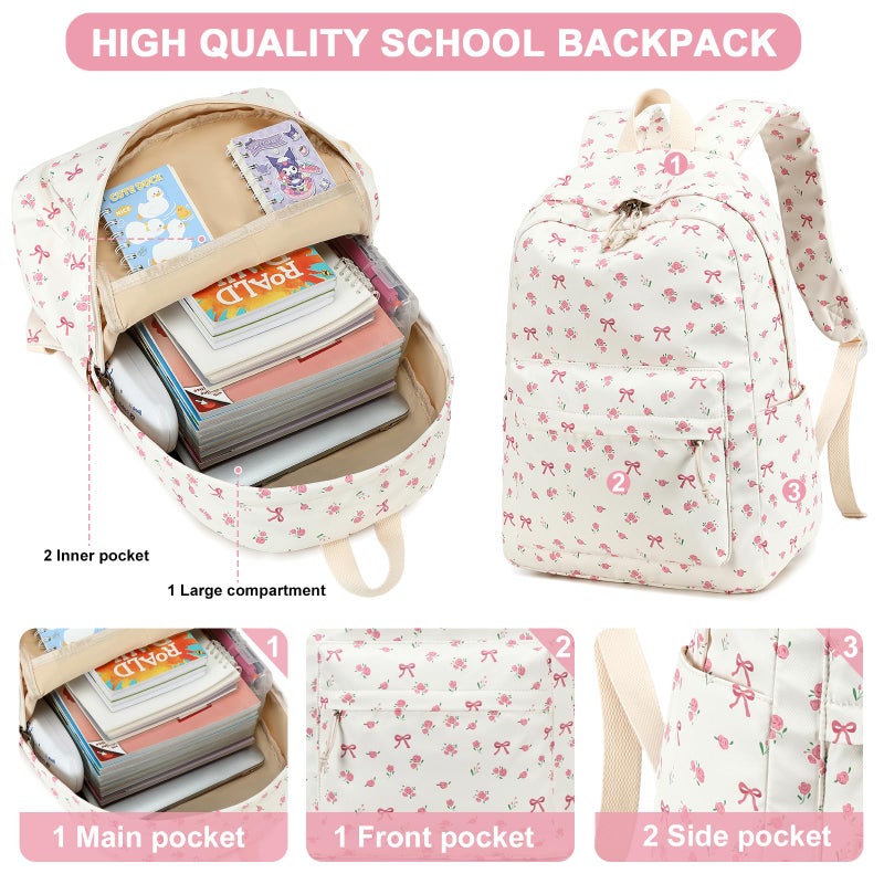 LOIDOU Backpack for Girls School Backpacks Bookbags for Elementary Middle School Women Laptop Backpacks (conquette white) - Image 4
