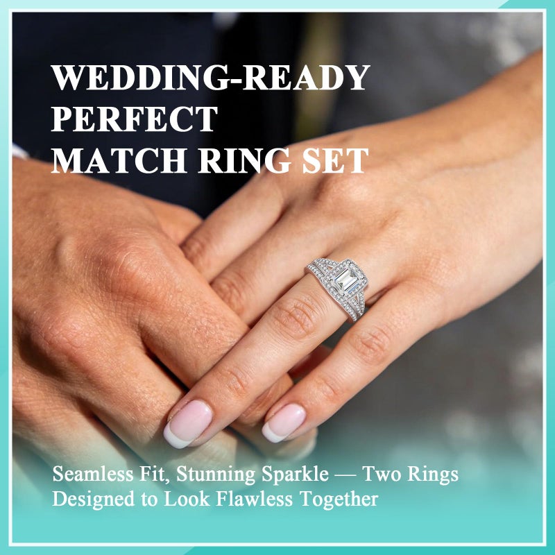 LOIPURI 3CT Moissanite Wedding Sets for Women, Perfect Matching Emerald Cut Engagement Ring Wedding Band Bridal Set, Sterling Silver, D Color VVS1, Ring Box Included, Proposal Promise Valentine's Day Gift - Image 4