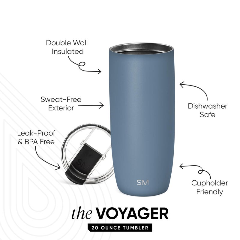 Simple Modern Travel Coffee Mug Tumbler with Flip Lid | Reusable Insulated Stainless Steel Cold Brew Iced Coffee Cup Thermos | Gifts for Women Men Him Her | Voyager Collection | 20oz | Blue Dune - Image 2