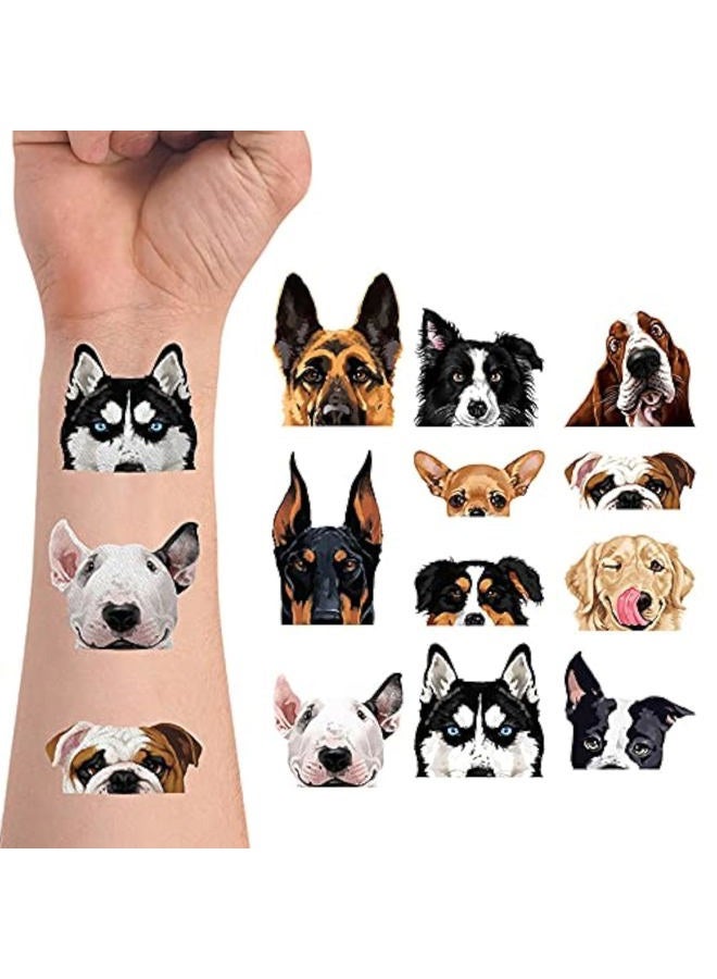 WIRESTER Temporary Tattoo Stickers for Girls Boys Kids Adults, Fake Tattoos on Face Hand Neck Wrist Party Favor Body Art, Tattoo Sheet 6 x 7.87 inch - Dog Designs (Basset Hound, Chihuahua, Bulldog) - Image 1