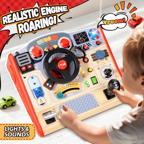TOP BRIGHT Toddler Busy Board Toy for Steering Wheel with Sounds Lights Sensory Montessori Toy for 3 Year Old Boys Girls Birthday Present Wooden Travel Toys for Kids Ages 3 - Image 5
