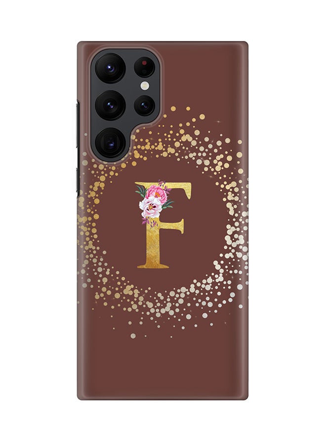 Stylizedd Monogram Slim Cover for Samsung Galaxy S22 Ultra 5G Case Custom Initials Letter Floral Pattern Snap Series Mobile Cover Matte Alphabet  - F (Brown) - Image 1
