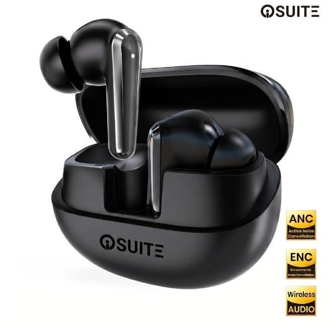اى او سويت سماعات iOsuite BTW77 لاسلكية حقيقية مع عزل ضوضاء نشط ANC وميكروفون مزدوج ENC، بلوتوث 5.3، صوت HiFi بمحركات 10 مم، علبة شحن لاسلكية، شحن تايب سي، متوافقة مع آيفون وأندرويد – أسود - Image 1