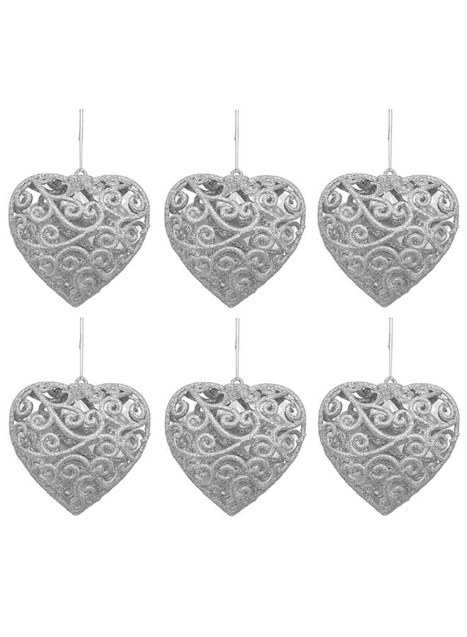 زخرفة قلب فضي لامع لشجرة عيد الميلاد – قلب زخرفي أنيق لشجرة العطلات وديكور المنزل الاحتفالي - Image 2