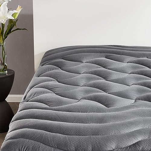 SLEEP ZONE SLEEP ZONE Full Size Cooling Mattress Topper for Double Bed Premium Zoned Cool Mattress Pad Cover Padded Mattress Protector Breathable Washable Deep Pocket 821 Grey Full 
