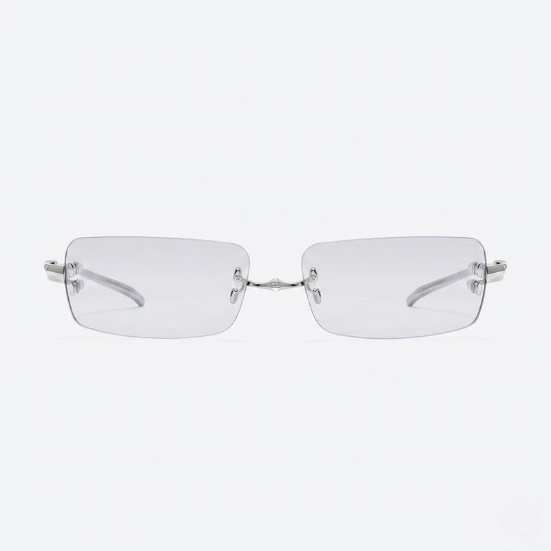 جنتل مونستر نظارات شمسية مستطيلة بدون إطار من Gentle Monster Paranoyd Col.02 61 للجنسين، بإطار معدني فضي وعدسات رمادية فاتحة. - Image 2