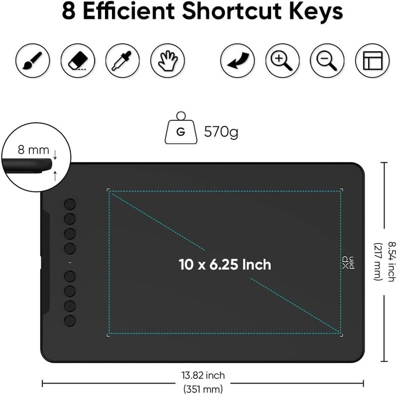 XPPen XP-PEN Deco 01 V3 Graphics Tablet 10x6.25 Inch Drawing Pen Tablet 8192 Levels Pressure Battery-Free Pen with Tilt Function Android Supported and 8 Shortcut Keys (Black) - Image 2