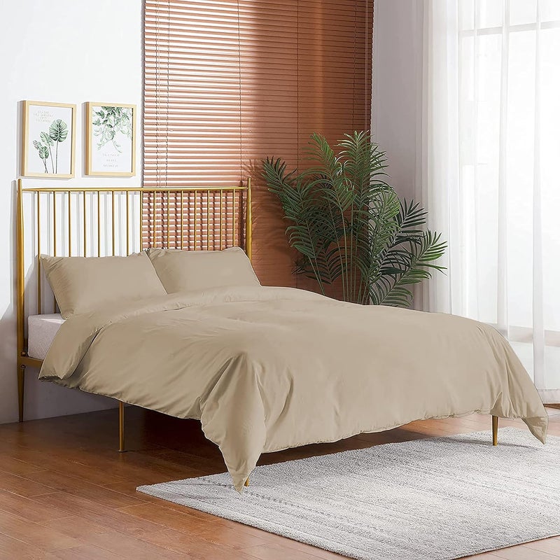 Day Care غطاء لحاف مزدوج من الألياف الدقيقة المصقولة بملمس قطن قابل للإعجاب لسرير مزدوج 90 100 بوصة غطاء بطانية سرير مزدوج بيج H603 300 TC - Image 2