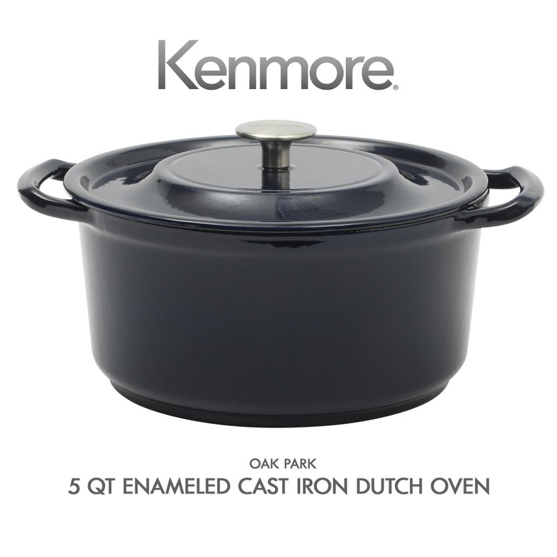 Kenmore Oak Park 5-Quart Cast Iron Dutch Oven Casserole With Lid With Metallic Enamel - Blue - Image 2