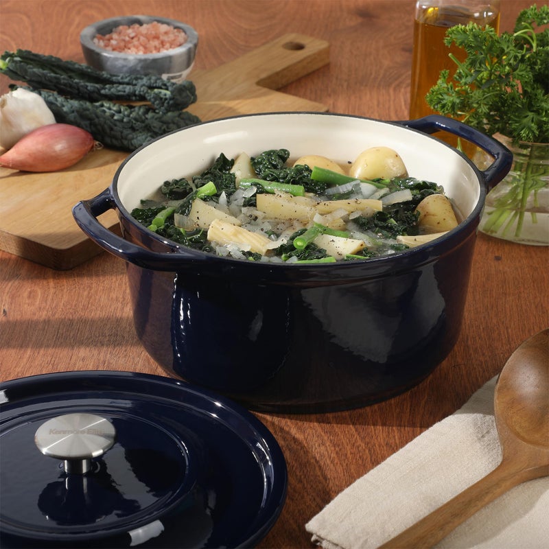 Kenmore Oak Park 5-Quart Cast Iron Dutch Oven Casserole With Lid With Metallic Enamel - Blue - Image 4