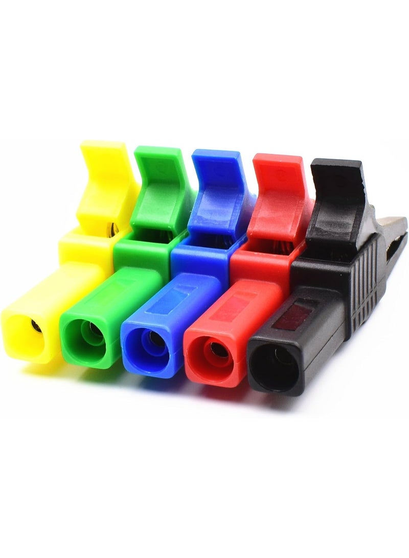 5 Colors 10Pcs 1000V 32A Heavy Duty Full Insulated Automotive Car Battery Alligator Clips Electrical Test Clips with 4mm Banana Jack Socket Terminals for Multimeter Test Leads - Image 4