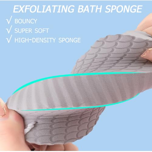 MULPG Magic Exfoliating Bath Sponge,3D Super Soft Exfoliating Bath Sponge,Remover Dead Skin for Adults Children and Women,Reusable (3 PCS-Blue+Pink+Gray) - Image 5