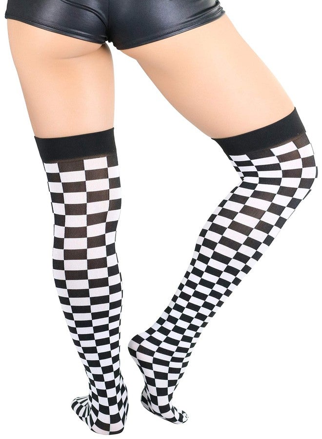 ToBeInStyle Women's Harlequin Opaque Thigh High Stockings - Checkered - Black/White - One Size - Image 2