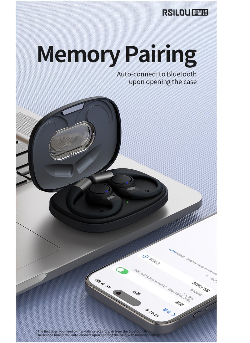 rsilou - OW03U OWS wireless Bluetooth Earbuds, Fully open wearable earphones , long-term comfort, memory recall for connections, it intelligently supports dual connections, dual microphones, noise reduction, smart touch control, voice assistants, answering phone calls, music control - Image 1
