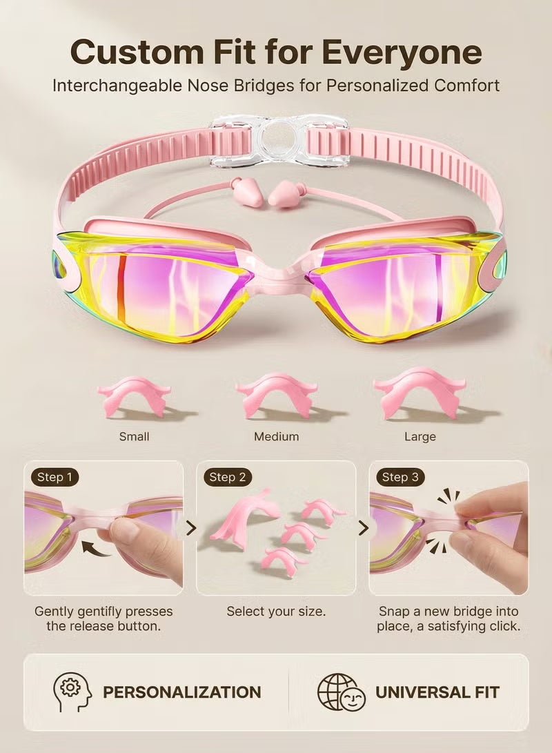 Ruili Premium Swimming Goggles with Silicone Cap, Nose Plugs & Ear Plugs for Men, Women & Teenagers, - Clear Vision, 180° Panoramic View, Polarized, Anti-Fog, UV Protection, Leak-Proof Eyewear - Image 3