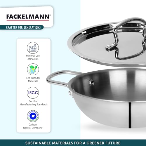 Fackelmann Triply Stainless Steel 4 pc Cookware Set - Tadka Pan 10cm -0.4ltr, Kadai/Wok with Lid 22cm - 2ltr and Fry Pan 22m - 1.7 ltr | Triple Layer Technology | Induction, Gas Base | 5 Year Warranty - Image 4