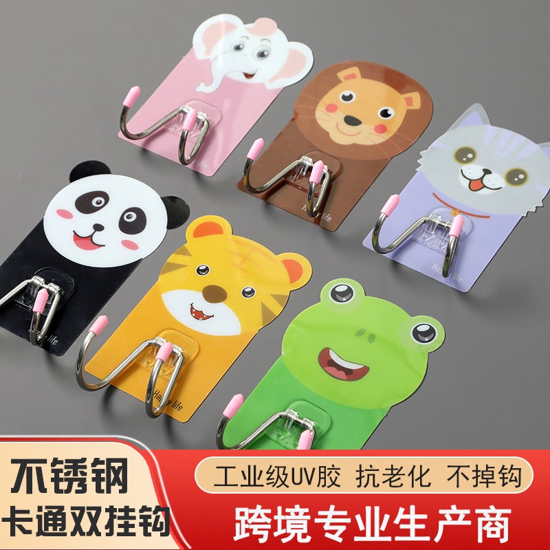 Adhesive Double Hooks for Kitchen  Bathroom Storage Pink Elephant - Image 5