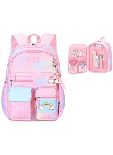 Girls' school bags with compartments for stationery sets, children's backpacks for primary school, lightweight backpacks for ages 8-10 years