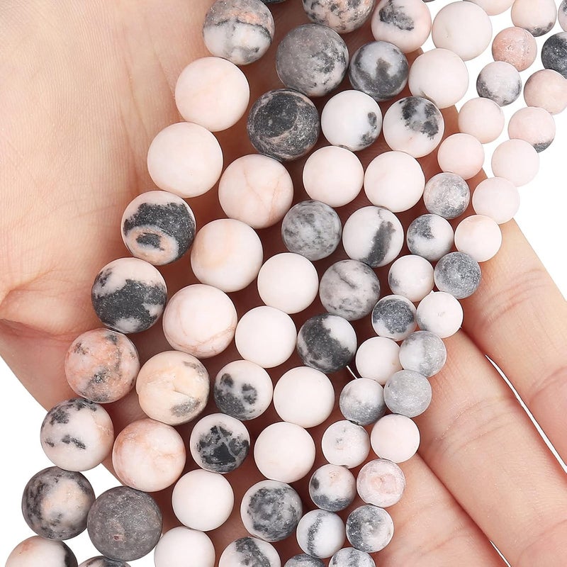 AUREHEN Natural Matte Pink Zebra Jasper Beads, 8MM Round Frosted Unpolished Loose Gemstone Beads for Bracelet Necklace Jewelry Making, Energy Stone Healing Power with Stretch Beading Cord - Image 4