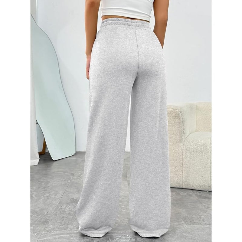 Trendy Queen سروال رياضي واسع الساق للنساء بخصر مرتفع وفضفاض ورباط مع جيوب للمراهقات - Image 4