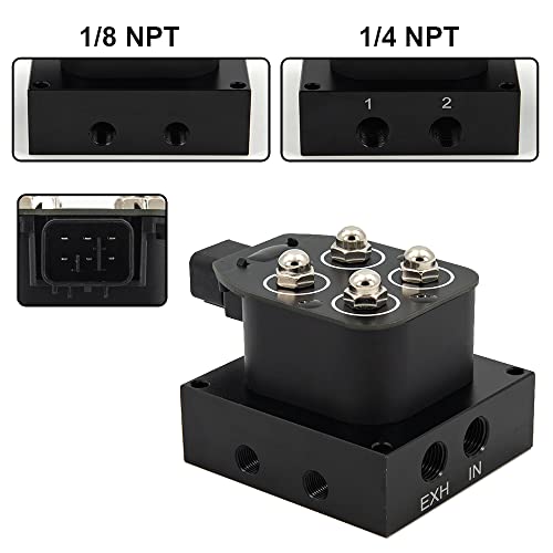 ZHSYMX Universal Air Ride Suspension Manifold Solenoid Valve 1/4 NPT 12V Air Ride Suspension Manifold Bag Controller Valve Pneumatic Shock Absorber With Control Box and Remote(0-200psi) - Image 4