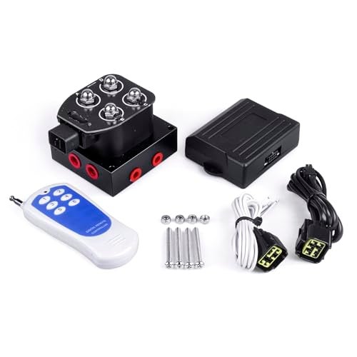 ZHSYMX Universal Air Ride Suspension Manifold Solenoid Valve 1/4 NPT 12V Air Ride Suspension Manifold Bag Controller Valve Pneumatic Shock Absorber With Control Box and Remote(0-200psi) - Image 1