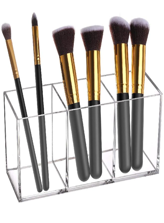 Tbestmax Makeup Brush Holder Organizer Clear Cosmetic Brushes Container Storage 3 Slots - Great for Vanity - Image 4