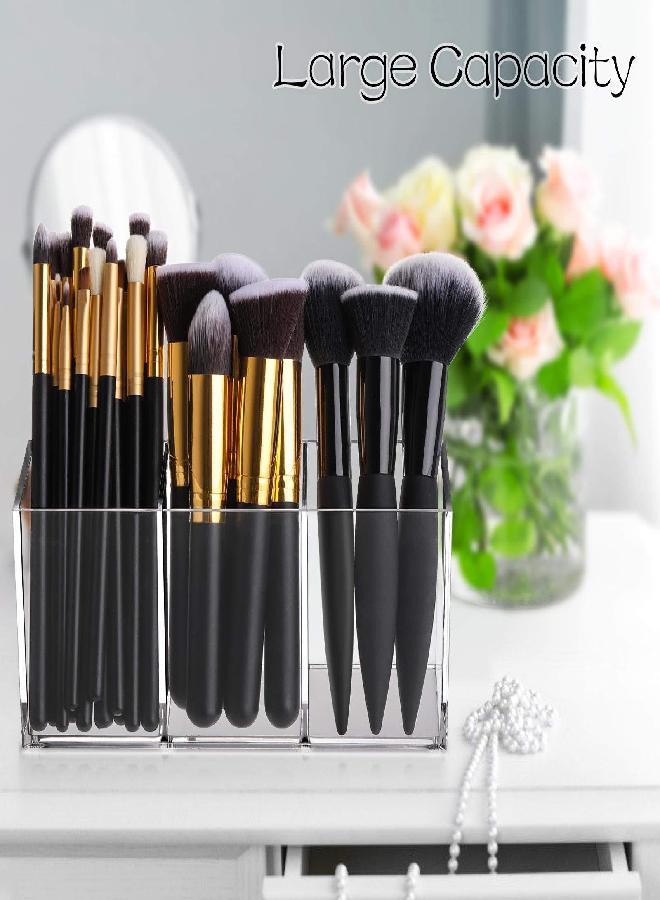 Tbestmax Makeup Brush Holder Organizer Clear Cosmetic Brushes Container Storage 3 Slots - Great for Vanity - Image 2