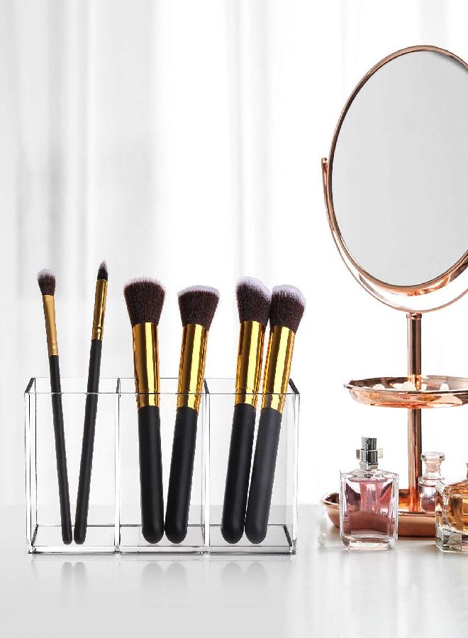 Tbestmax Makeup Brush Holder Organizer Clear Cosmetic Brushes Container Storage 3 Slots - Great for Vanity - Image 1