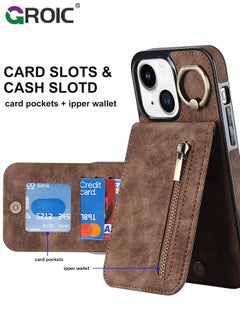 GROIC For iPhone 15 Plus 6.7 Inch Case Flip Wallet Case with 5 Cards Holder and Zipper Purse, PU Leather Magnetic Buttons Ring Stand with Card Holder [RFID Blocking] Flip Shell for iPhone 15 Plus Cover  - Image 4