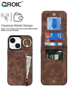 GROIC For iPhone 15 Plus 6.7 Inch Case Flip Wallet Case with 5 Cards Holder and Zipper Purse, PU Leather Magnetic Buttons Ring Stand with Card Holder [RFID Blocking] Flip Shell for iPhone 15 Plus Cover  - Image 3