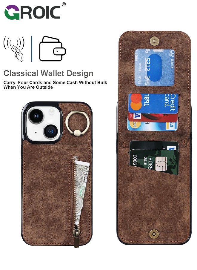 GROIC For iPhone 15 Plus 6.7 Inch Case Flip Wallet Case with 5 Cards Holder and Zipper Purse, PU Leather Magnetic Buttons Ring Stand with Card Holder [RFID Blocking] Flip Shell for iPhone 15 Plus Cover  - Image 3