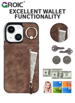 GROIC For iPhone 15 Plus 6.7 Inch Case Flip Wallet Case with 5 Cards Holder and Zipper Purse, PU Leather Magnetic Buttons Ring Stand with Card Holder [RFID Blocking] Flip Shell for iPhone 15 Plus Cover  - Image 2