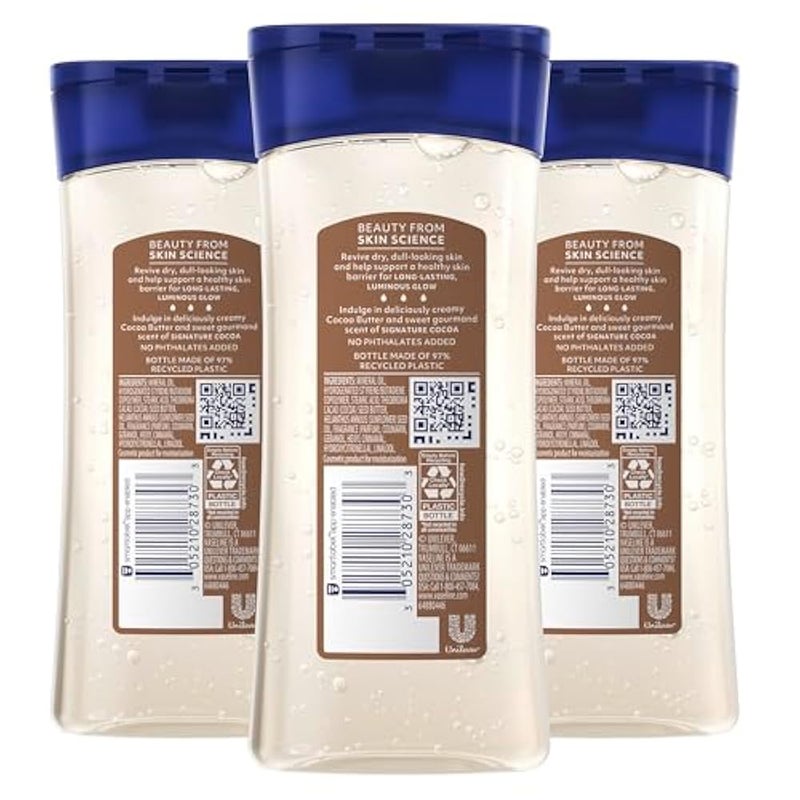 Vaseline Intensive Care Cocoa Radiant For Glowing Skin 3 Count Body Gel Oil Body Oil Made with 100% Pure Cocoa Butter + Replenishing Oils 6.8oz - Image 2