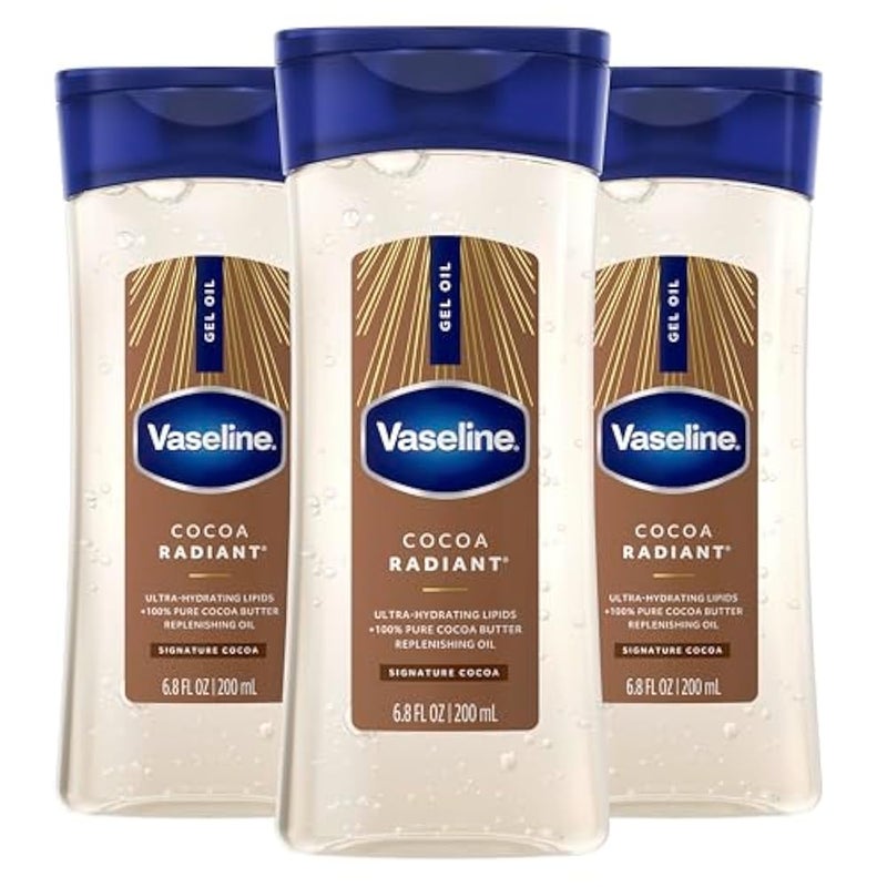 Vaseline Intensive Care Cocoa Radiant For Glowing Skin 3 Count Body Gel Oil Body Oil Made with 100% Pure Cocoa Butter + Replenishing Oils 6.8oz - Image 1