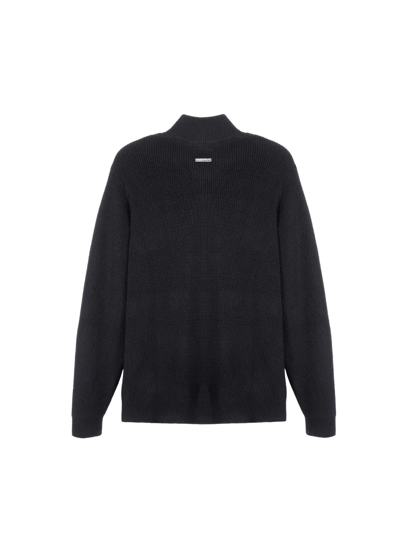 Cedro CEDRO Men's Cotton Rich Full-Zip Ribbed Cardigan, Mock Neck Stand Collar, Mid-Weight Sweater