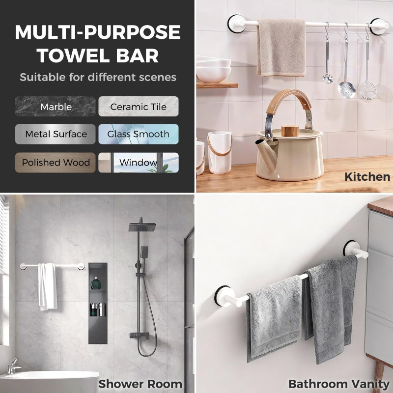 WingWider Adjustable Suction Cup Towel Bar for Bathroom Wall,14.6Inch~24 Inch Towel Racks for Bathroom,Stainless Steel Bath Towel Holder for Shower(Matte White) - Image 5