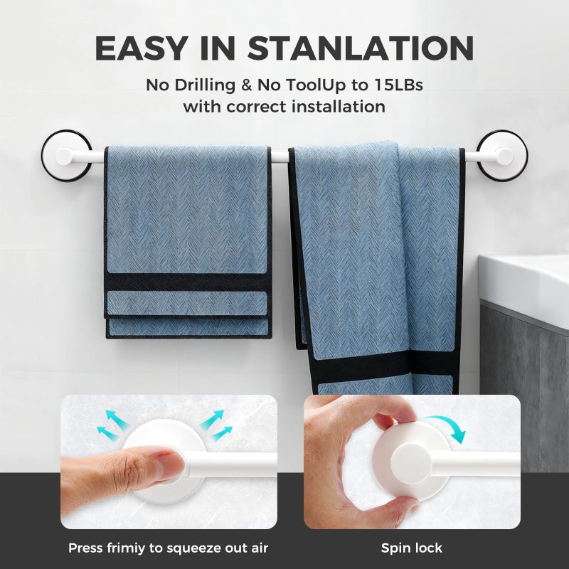 WingWider Adjustable Suction Cup Towel Bar for Bathroom Wall,14.6Inch~24 Inch Towel Racks for Bathroom,Stainless Steel Bath Towel Holder for Shower(Matte White) - Image 3