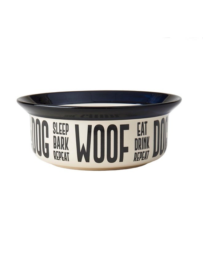 PetRageous - 17001 Eat Drink Repeat TwoTone Stoneware Dishwasher Safe Dog Bowl 4Cup 8.18Inch Diameter 3Inch Tall For Medium And Large Dogs And Cats, OffWhite, (Pack Of 1) - Image 1