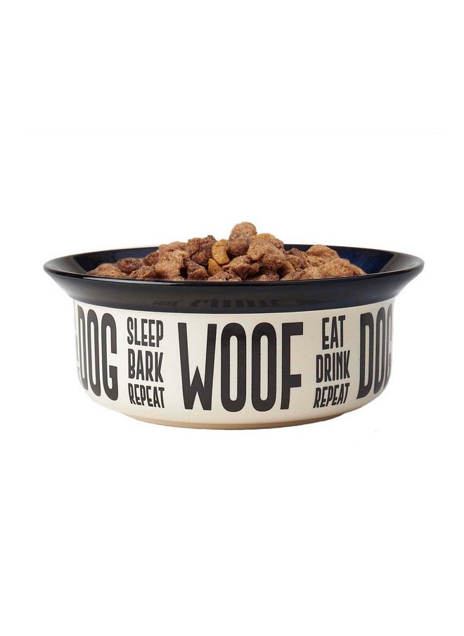 PetRageous - 17001 Eat Drink Repeat TwoTone Stoneware Dishwasher Safe Dog Bowl 4Cup 8.18Inch Diameter 3Inch Tall For Medium And Large Dogs And Cats, OffWhite, (Pack Of 1) - Image 1