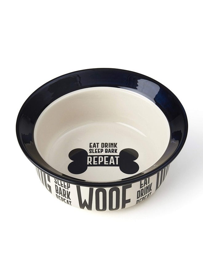 PetRageous - 17001 Eat Drink Repeat TwoTone Stoneware Dishwasher Safe Dog Bowl 4Cup 8.18Inch Diameter 3Inch Tall For Medium And Large Dogs And Cats, OffWhite, (Pack Of 1) - Image 1