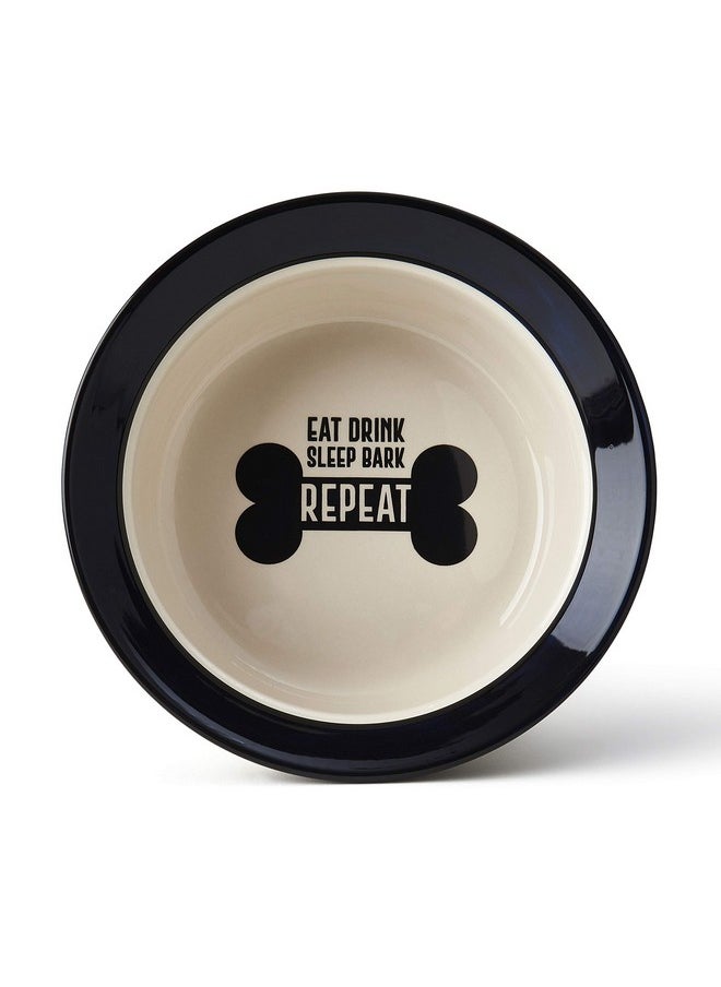 PetRageous - 17001 Eat Drink Repeat TwoTone Stoneware Dishwasher Safe Dog Bowl 4Cup 8.18Inch Diameter 3Inch Tall For Medium And Large Dogs And Cats, OffWhite, (Pack Of 1) - Image 1