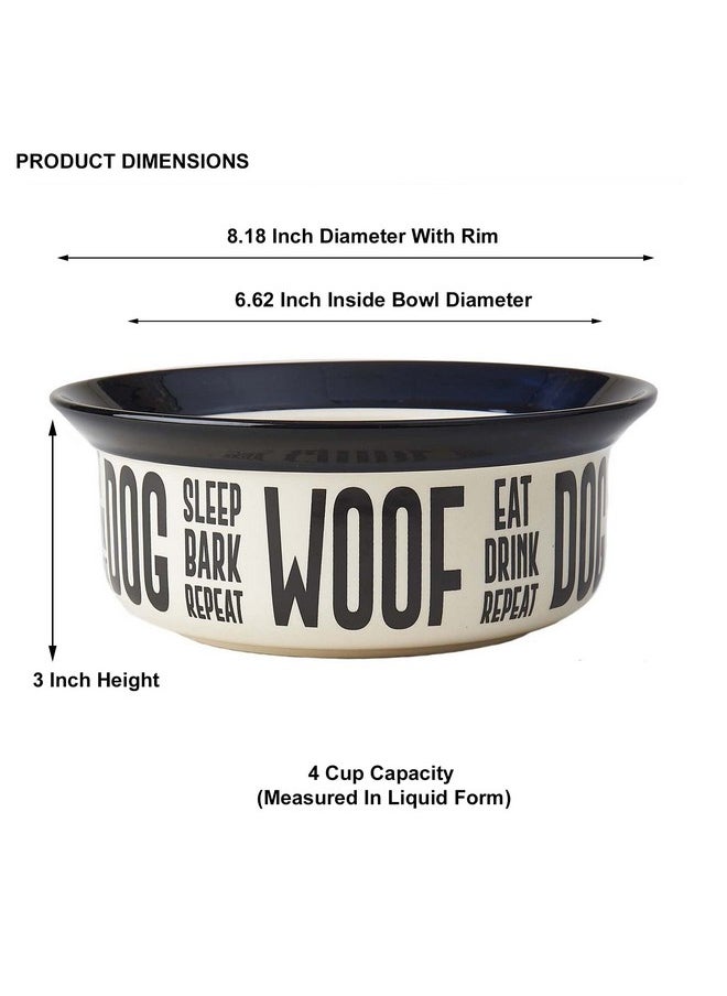 PetRageous - 17001 Eat Drink Repeat TwoTone Stoneware Dishwasher Safe Dog Bowl 4Cup 8.18Inch Diameter 3Inch Tall For Medium And Large Dogs And Cats, OffWhite, (Pack Of 1) - Image 1