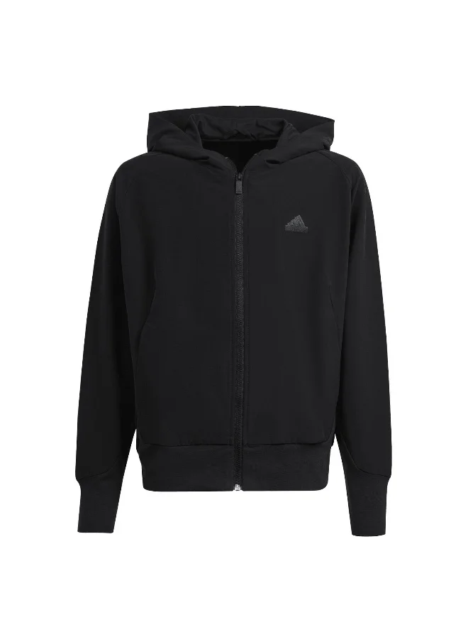 اديداس adidas J Zne Q2 Fz Black Training Track Tops 7-8Y