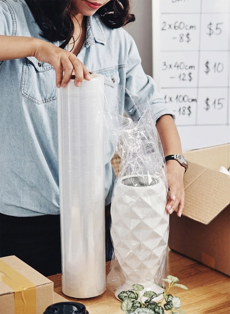 Taimi Pack of 4 Roll Clear Stretch Film Strong Moisture Proof 300 mm for Packing Moving - Image 2