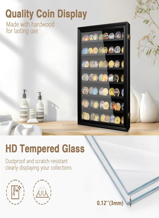 ASmileIndeep 7 Rows Wooden Military Challenge Coin Holder Display Case with HD Tempered Glass Holds 100 Coins, Medal Display Cabinet Shadow Box with Removable Shelves, Tabletop or Wall Mountable Black - Image 4