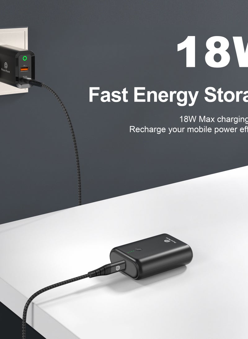 10000 mAh Power 10K Slim And Powerful Portable Battery With Two USB-A Port Outputs And One USB-C PD Input 12 watt Black