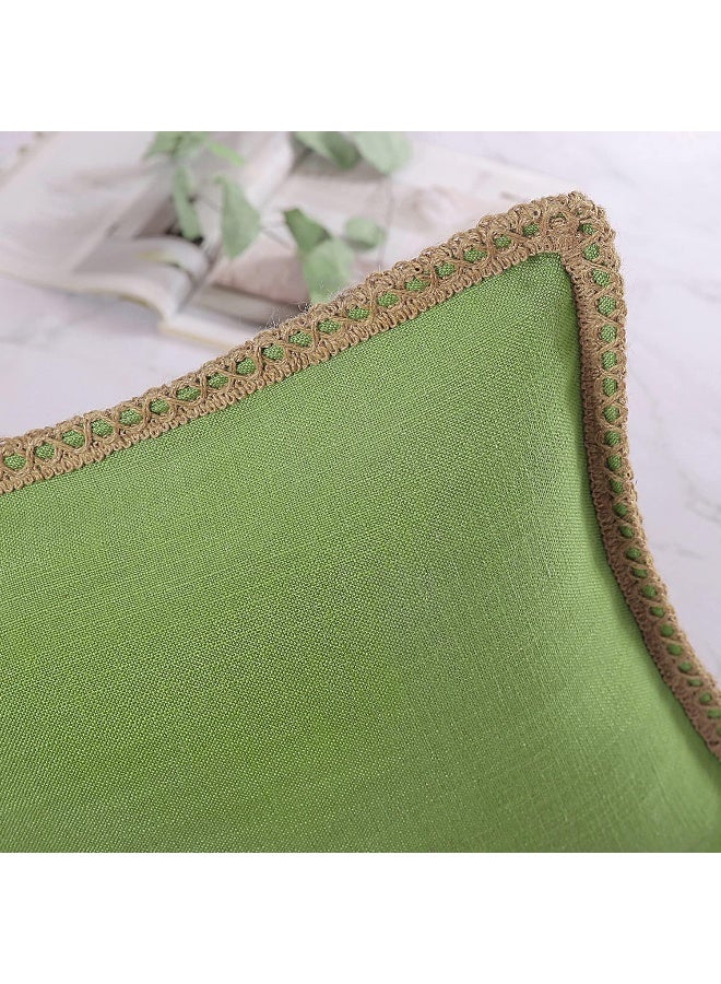 Phantoscope Phantoscope Pack of 2 Farmhouse Decorative Throw Decorative Pillow Cover Burlap Linen Pillow Covers Trimmed Tailored Edges Green Plain 12 x 20 inches 30 x 50 cm  - Image 2