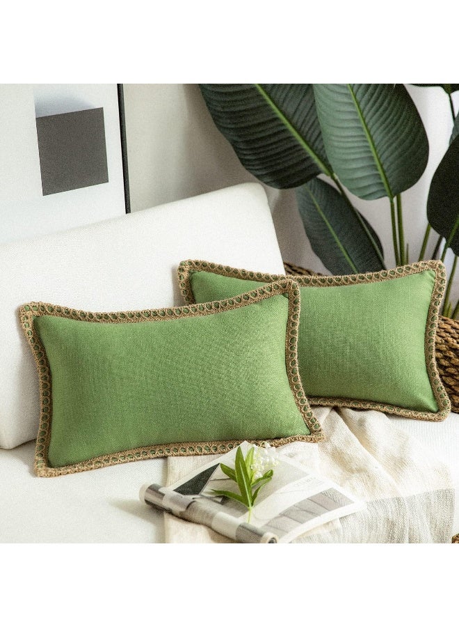Phantoscope Phantoscope Pack of 2 Farmhouse Decorative Throw Decorative Pillow Cover Burlap Linen Pillow Covers Trimmed Tailored Edges Green Plain 12 x 20 inches 30 x 50 cm  - Image 4
